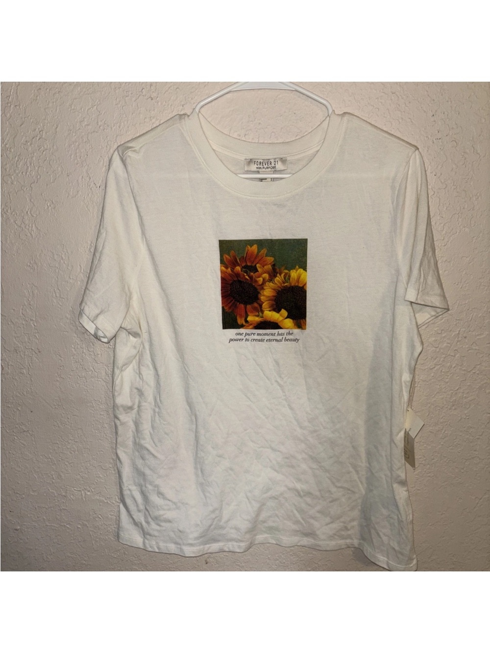 Forever 21 Cream Graphic Tee with Sunflower Accent